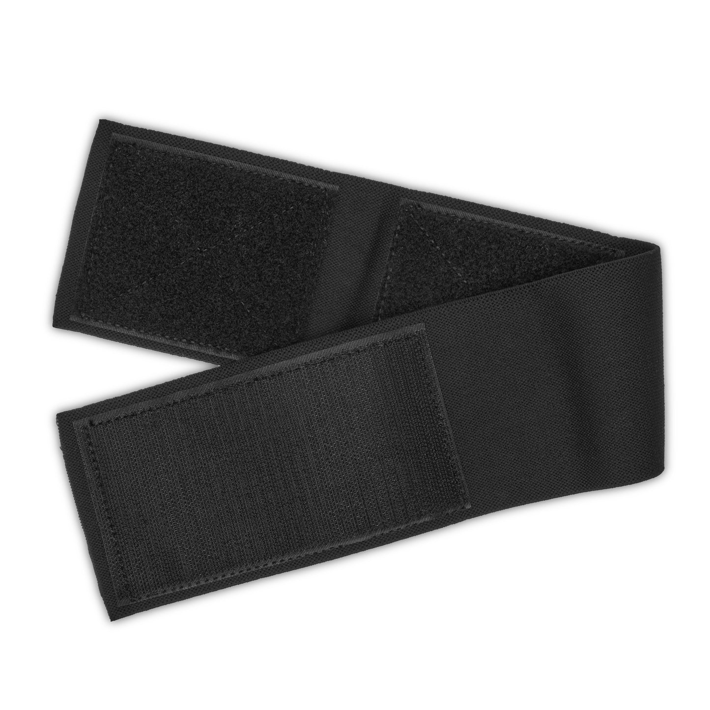 The VNSH black waist belt extender 20 inches folded in half showing both sides with the Velcro tapes