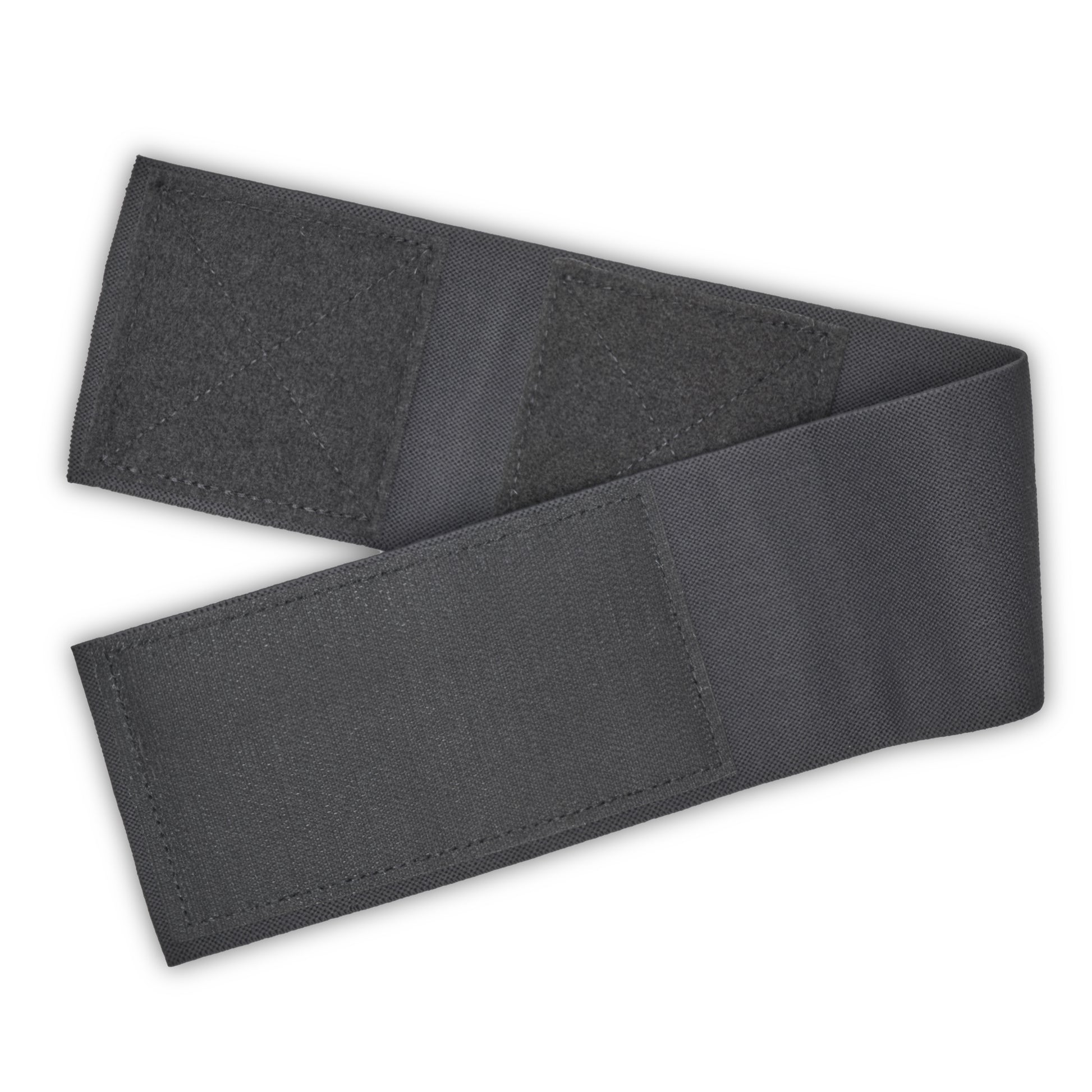 The VNSH grey waist belt extender 20 inches folded in half showing both sides with the Velcro tapes 