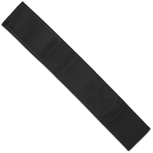 The VNSH black waist belt extender 20 inches top view of outer side, a Velcro on the left side
