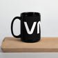 side view of black glossy 15oz mug with the handle on the left